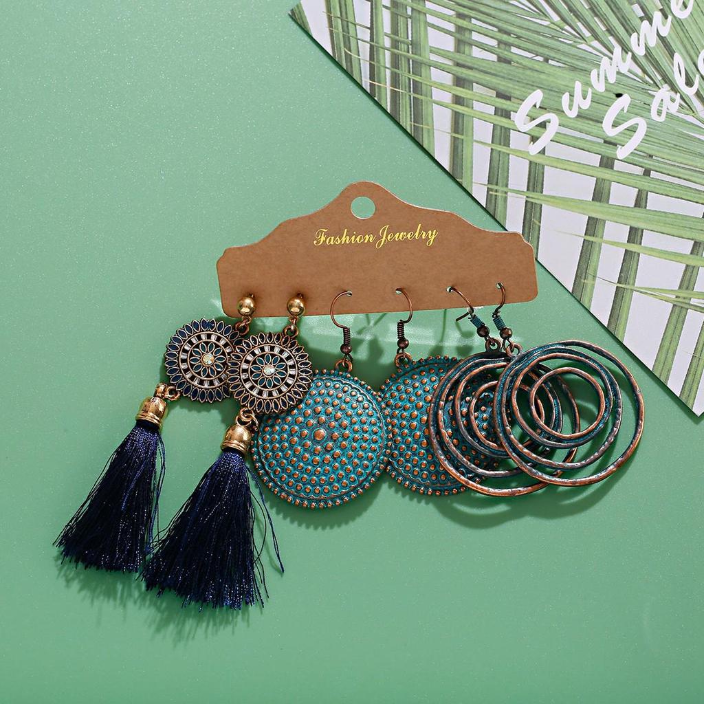 Bohemian Ethnic Retro Earring Set: 3-Piece Hanfu & Nepal Style for Women