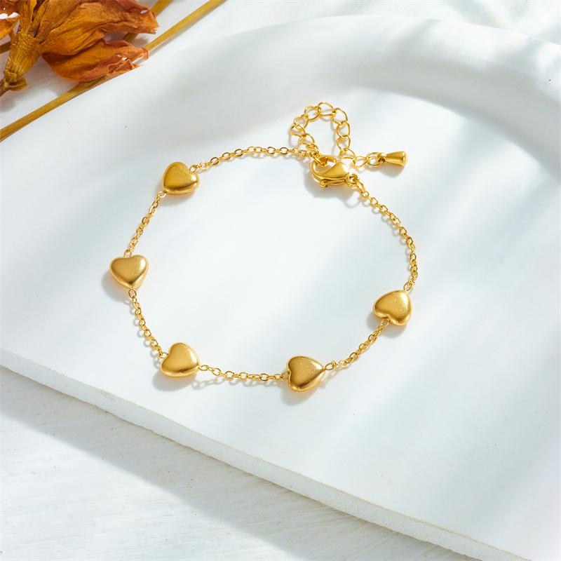 DIEYURO 316L Stainless Steel Gold Color Heart Love Bracelet For Women Girl Fashion Bangles Rust-proof Jewelry Lady Holiday Gift