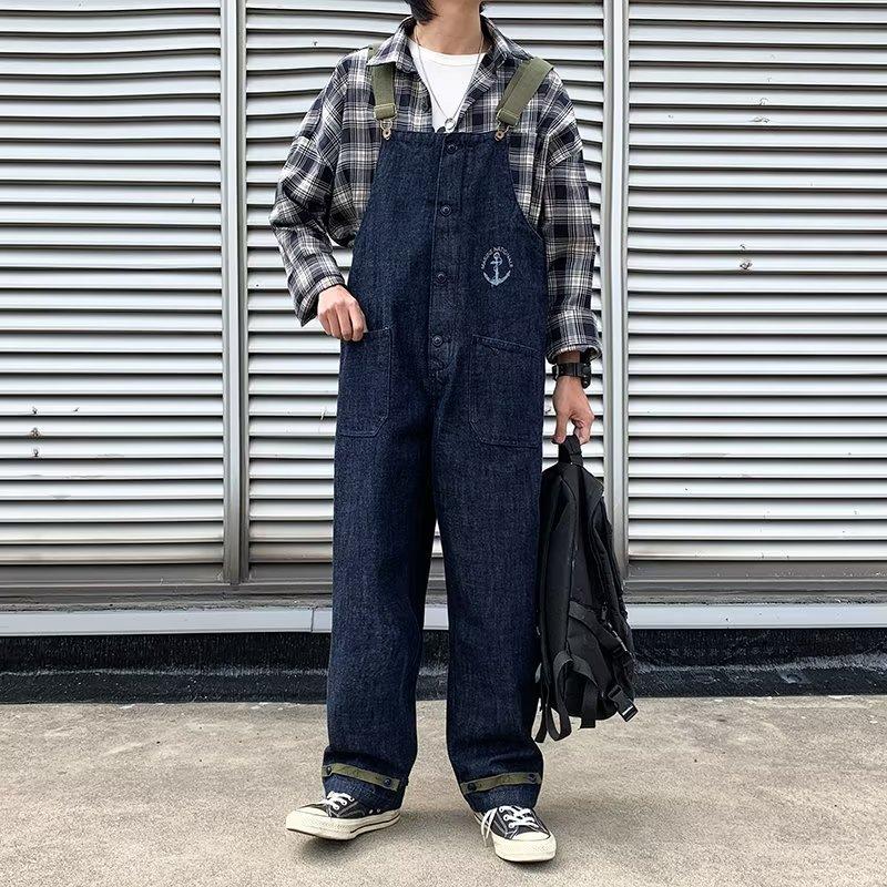 Retro American Overalls Overalls Men s Straight Jeans M синий