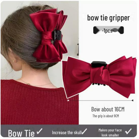 Korean Black Double-Sided Bow Hair Clip with Large Shark Clasp for Women