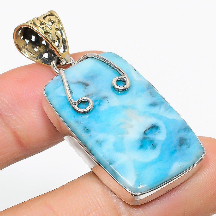 

Natural Republic Larimar Gemstone 925 Solid Sterling Silver Gift Pendant 2 u6P90
