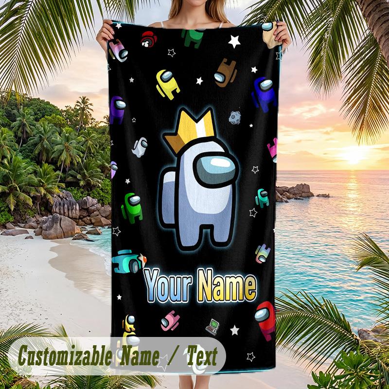 Among Us Beach Towel, Personalized Custom Text, Quick Dry Soft Large Towel For Swimming Pool Travel