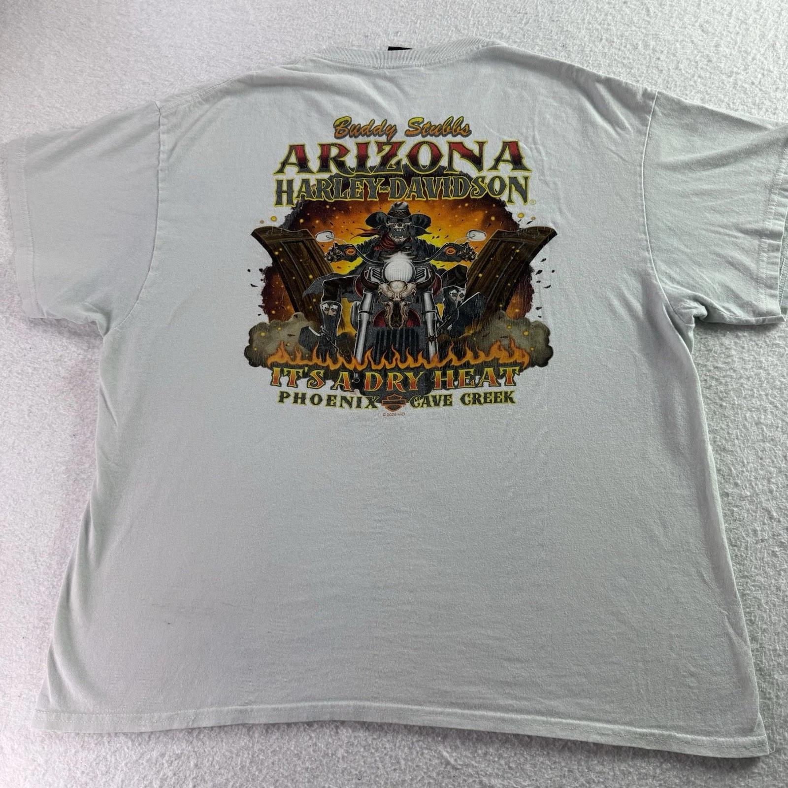 

Harley Davidson Black Buddy Stubbs Phoenix AZ A Dry Heat T-shirt SZ XL Distress 3XL