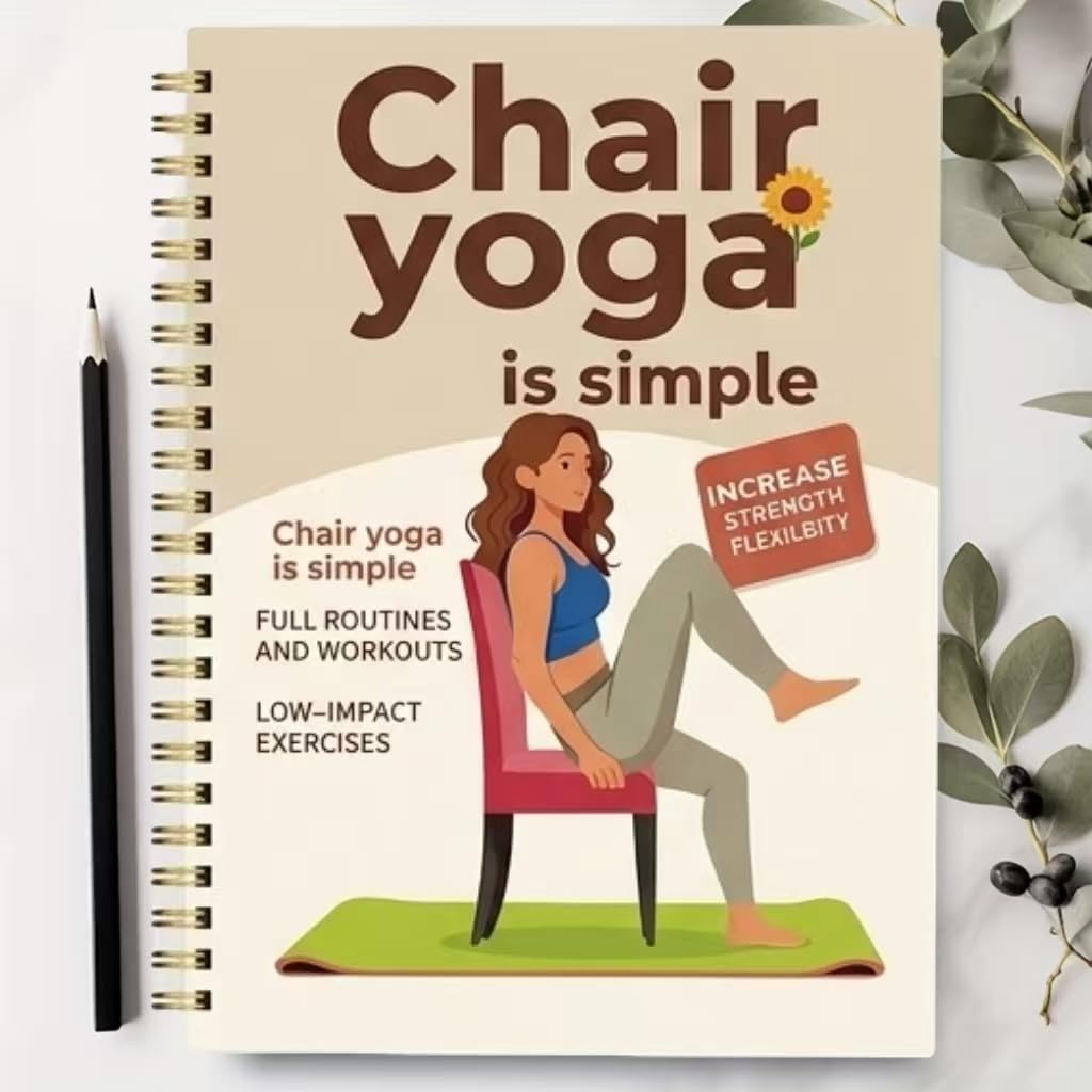 30-Day Chair Yoga Guide Book for Beginners, 60 Workouts for Weight Loss & Flexibility, Spiral Bound Senior Exercise Book (5.5x8.3 Inch, Green) бежевый