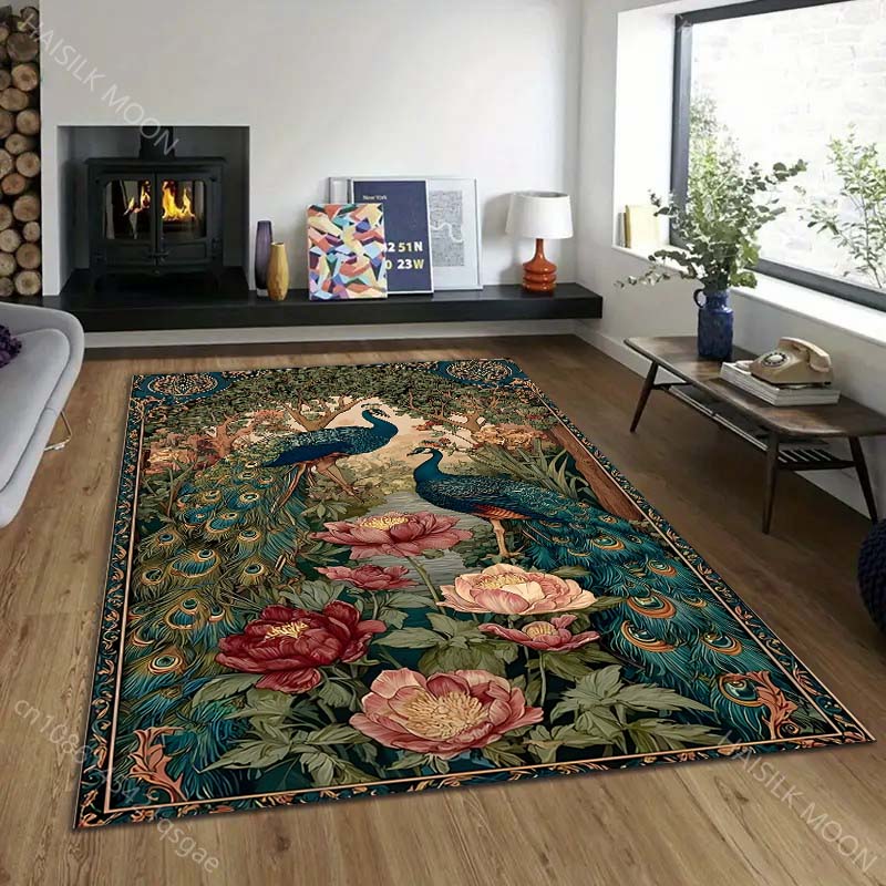 1PC Peacock Floral Pattern Art Pattern Rug Carpets for Bedroom Living Room Sofa Mat Creative Door Mat Cloakroom Home Decor
