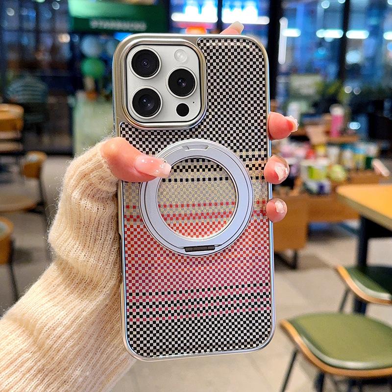 

New Phone Case For iPhone 16 Pro Max 15 14 Plus Magnetic Cover With 360 Degree Rotation Metal Aluminum Ring Trendy Sunset Theme iPhone 15 срібний