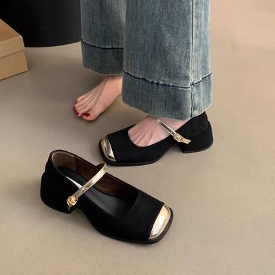 Blockabsatz Einzelschuhe Damen kleiner Duftwind eckige Zehen flacher Ausschnitt High Heels Mary Jane Schuhe Fee 2025 französische Frühjahrs-Neuheiten