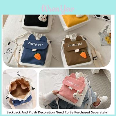 Trendy Literary Canvas Crossbody Phone Bag With Rabbit And Carrot Pins Versatile And Practical