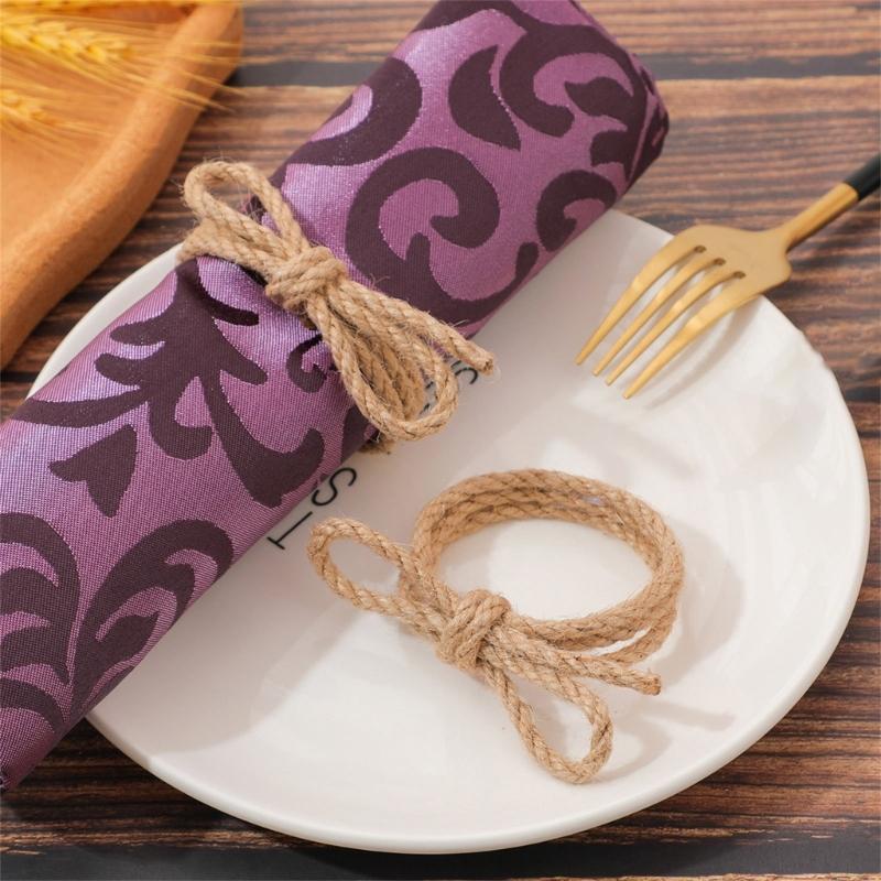 Set of 10 Farmhouse Braided Linen Rope Bowknot Napkin Rings Handmade Napkin Holders For Wedding Parties Banquets Decors