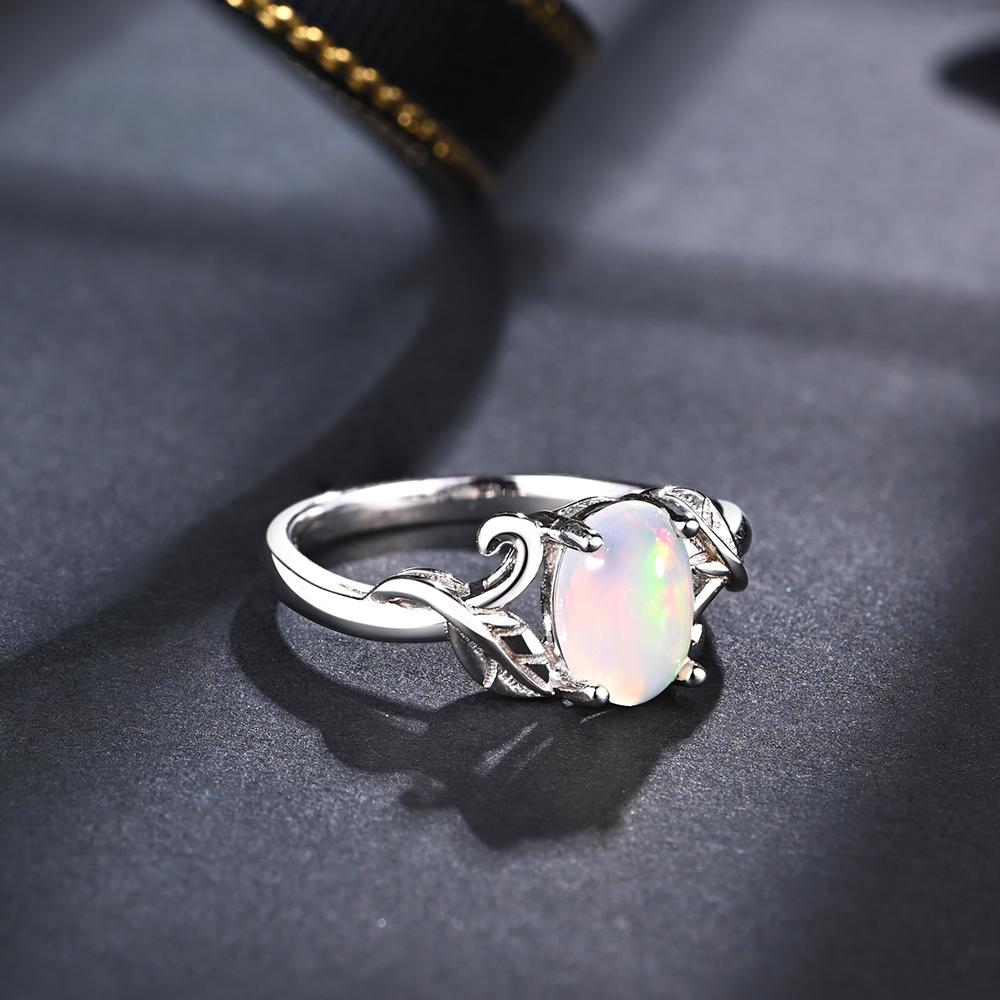 Inel din argint sterling 925 cu design de frunze de copac, opal etiopian natural oval 6*8mm, bijuterie fină cu piatră prețioasă reală pentru femei, cadouri pentru propunere