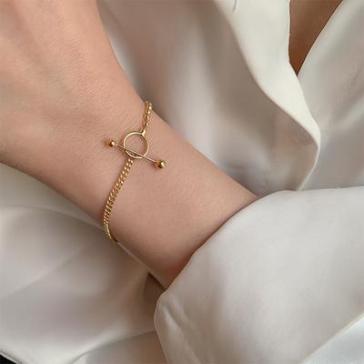 925 Sterling Silver Asymmetric Bead Chain Geometric Bracelet for Women Gold OT Clasp Bracelet Jewelry Gifts S-B445