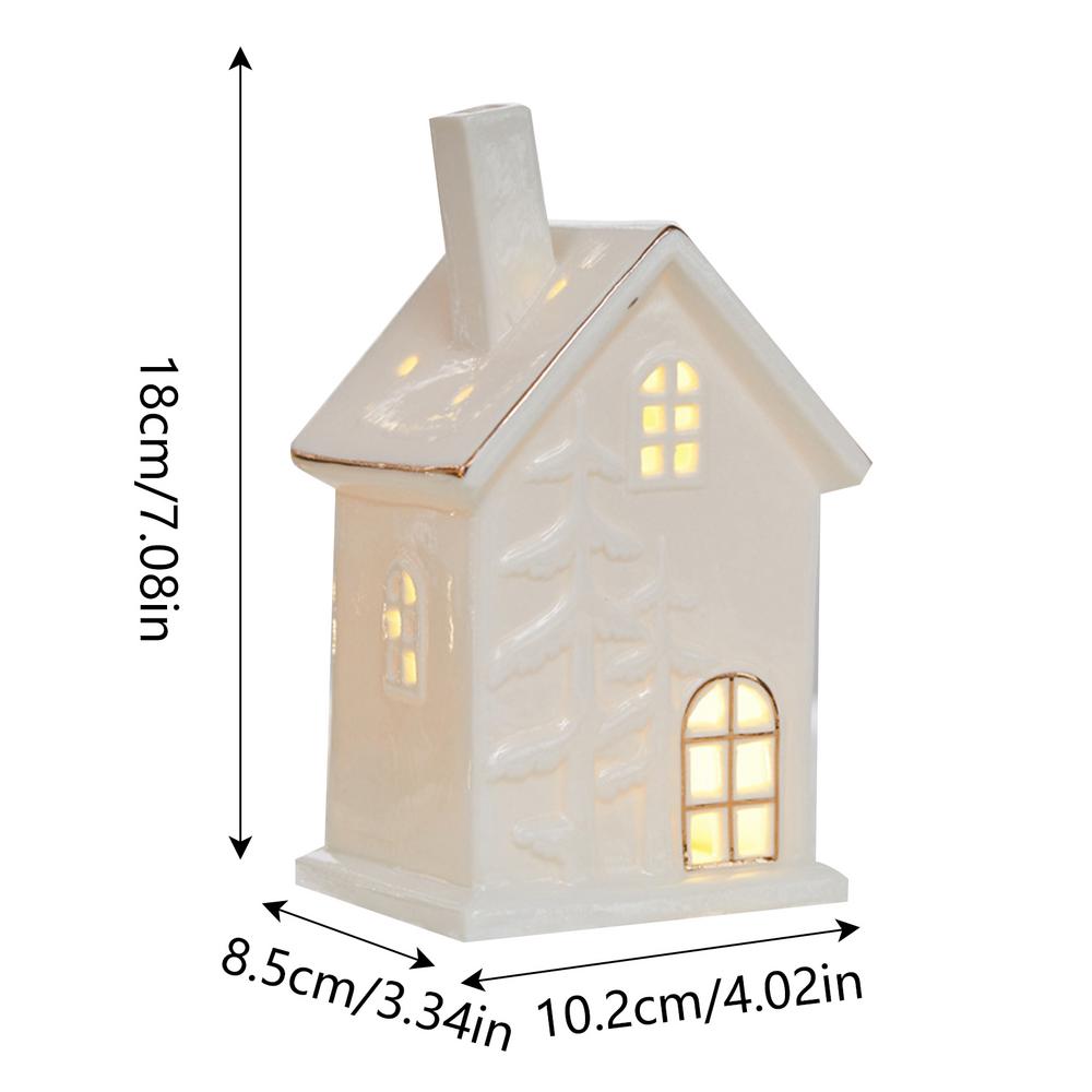 Keramisk Julelandsby Hus Ornament LED Opplyst Juletrehytte Skrivebord Hjem Pynt Julelampe Romdekor