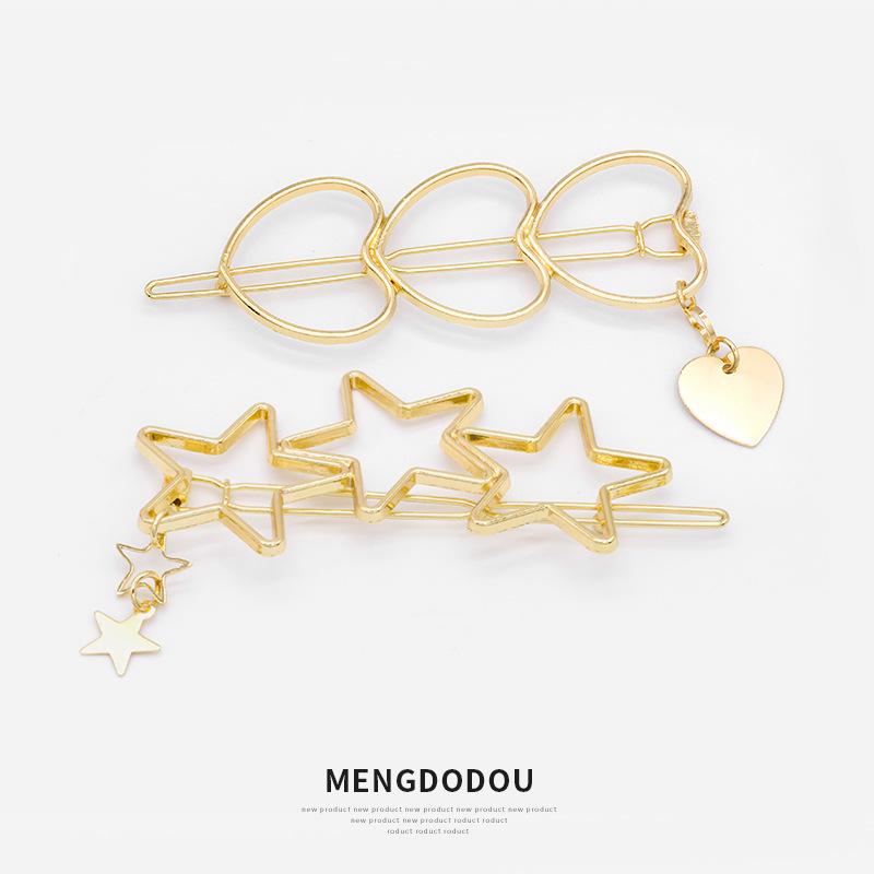 

Korean Style Hair Clip: Geometric Star & Heart Design, Versatile Bangs Clip