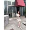 White polka dot small flying sleeve vest dress women's summer ruffle edge waist skirt temperament slim skirt