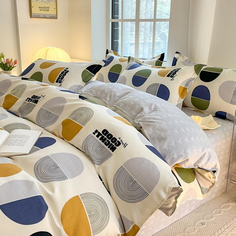 Washed Cotton 4Pcs Set, Spring And Autumn 1.8M Bed Sheet Double Quilt Set 3Pcs Home Textile