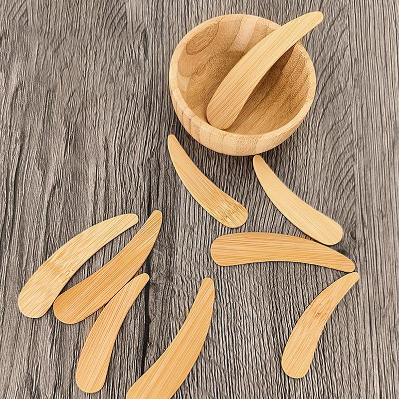 10 Pezzi Fai da Te Maschera Strumento di Bellezza Crema Skincare Cucchiaino Cosmetico Mini Argilla Viso Unguento Spatola Pennello Maschera Scrub Legno Bambù Curva