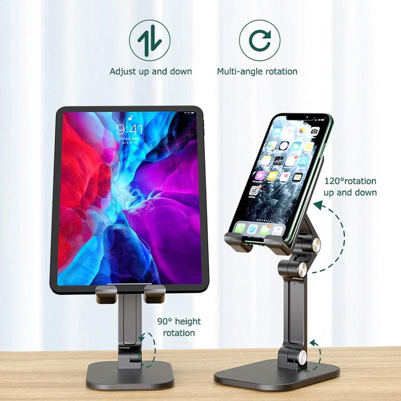 Foldable Desk Mobile Phone Holder Stand for IPhone IPad Pro Tablet Flexible Metal Table Desktop Adjustable Cell Smartphone Stand for Online Class