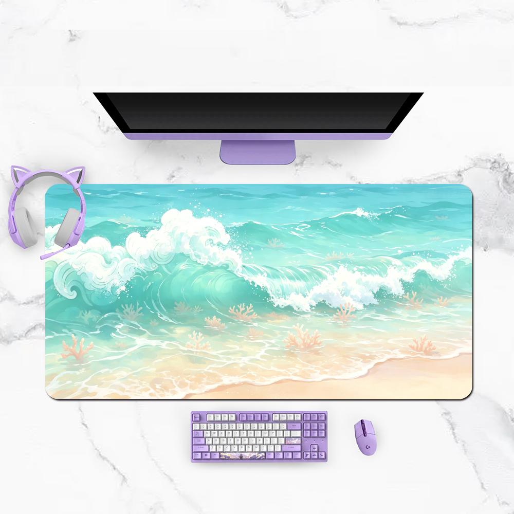 Summer Seaside Beach Wave Long Playmat Fresh Minimalist Ins Gaming Office Mousepad