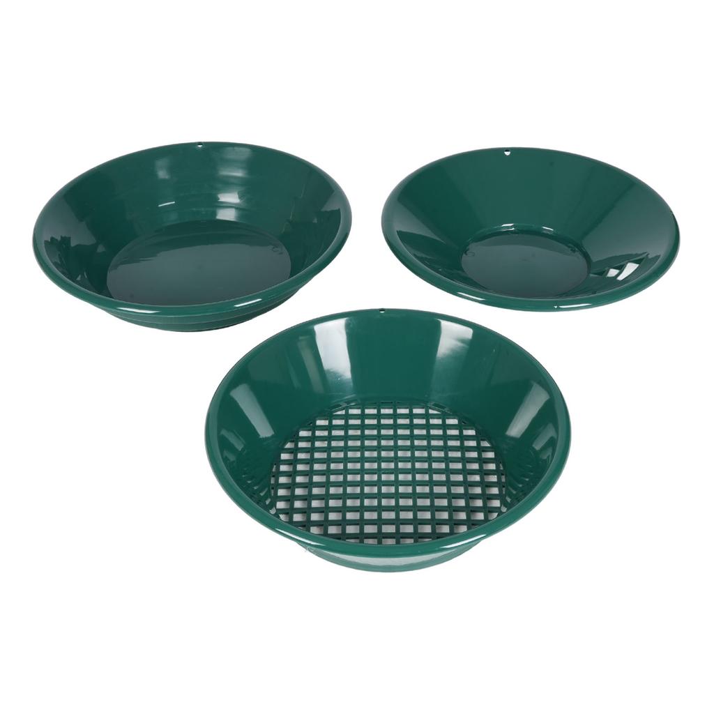 Gold Panning Kit 14 and 15 Inch Round Pan 13.8 Inch Sieve Outdoor Gold Prospecting Collection Tools Green