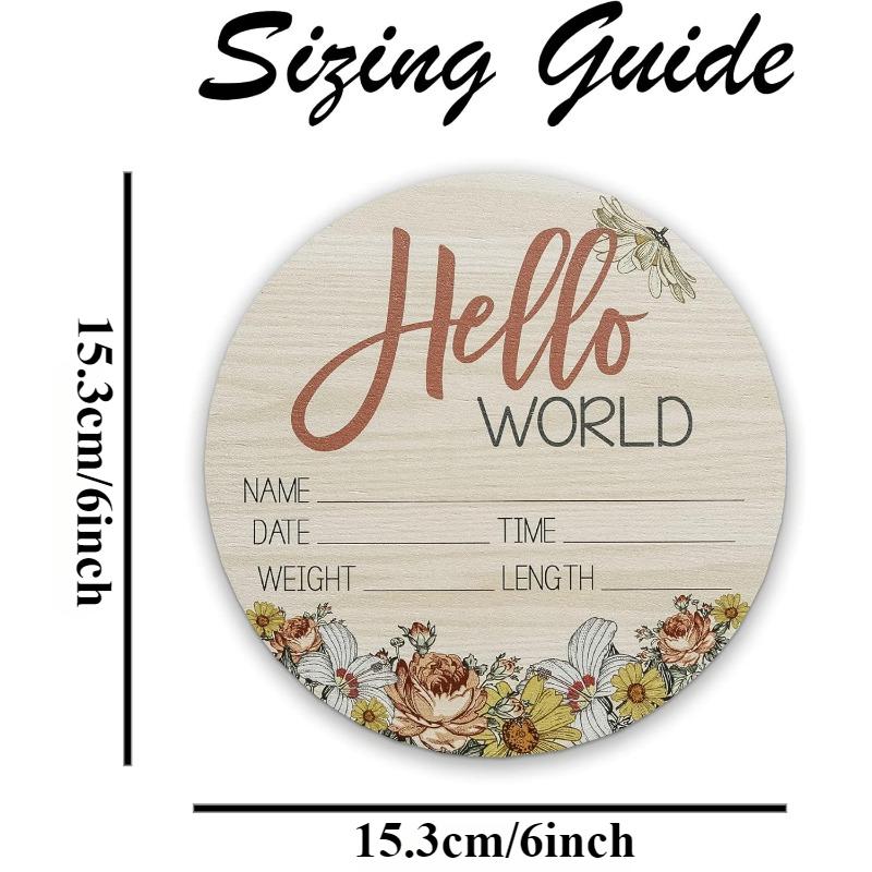 Träskylt för babymeddelande för nyfödd baby HELLO WORLD Floral Design Babyshowerpresent Könsavslöjande Graviditetsmeddelande