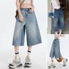 Jeans Coupe Courte pour Femmes Jambe Large Taille Haute Pantalon en Denim Été Décontracté Jeans Courts Amples avec Poches