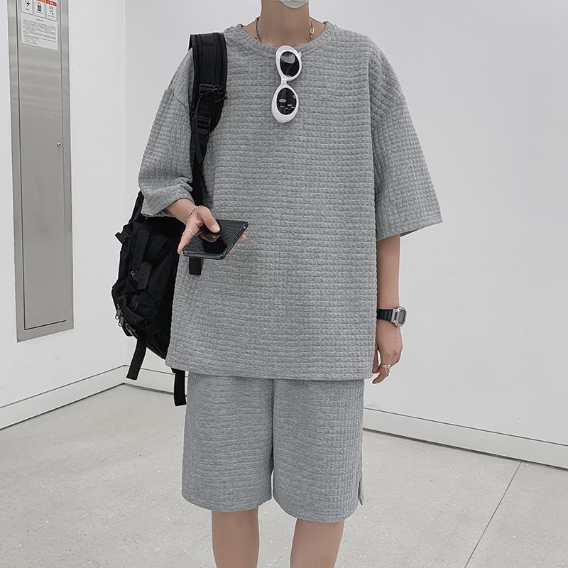 2024 Sommer Koreansk Gutt Sportdress i Hong Kong-stil: Løs T-skjorte & Enkle Femlommershorts