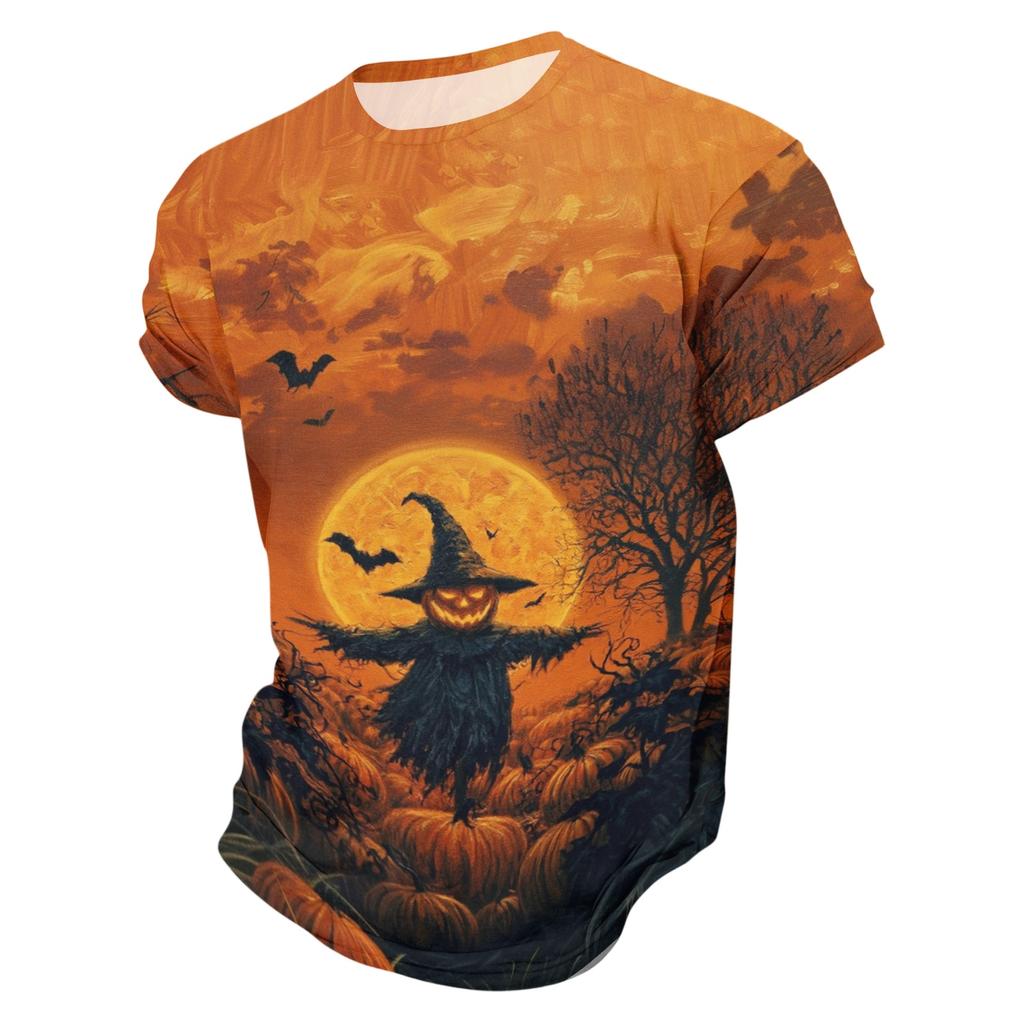 Men's Casual Short Sleeve T-Shirt with Halloween Print Lightweight Breathable Round Neck Top