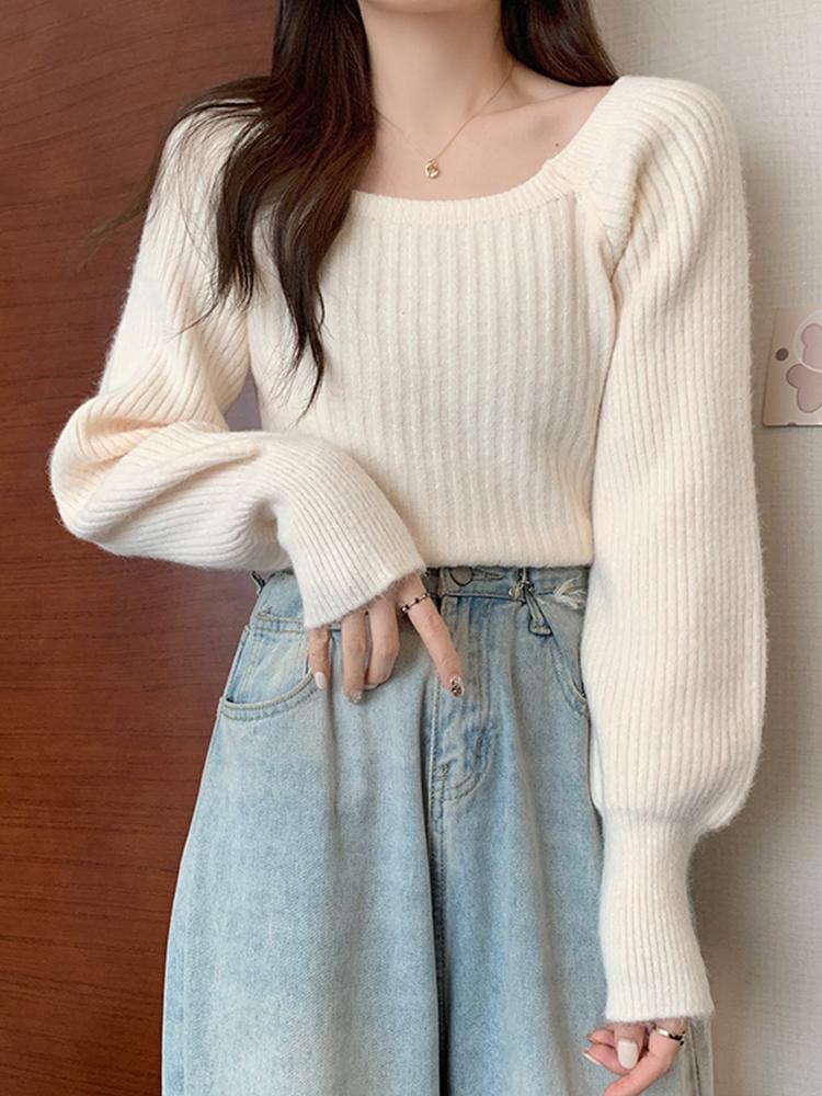 Autumn Winter Loose Women Sweaters Casual Soft Long Puff Sleeve Pullovers Jumpers Knitwear Basic Sweater For Women Tops 2026