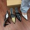 Summer Pointed High Heels Sandals for Ladies Brand Designer Sexy Outdoor Shiny Leather Party Dress Women Mules Shoes Wholesale