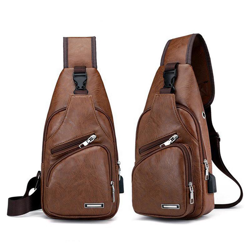 Portable Outdoor Crossbody Bag Pu Chest Bag Casual Shoulder Bag Usb Charging Mobile Phone Bag for