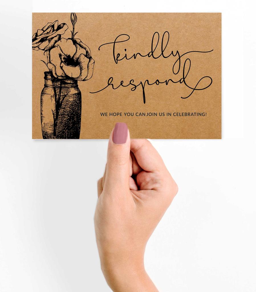 Inkdotpot 50 Blank RSVP Postcards Floral Kraft Rustic Print 4"X6" Response Cards,RSVP Reply Card For Wedding,Bridal Shower,Baby