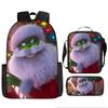 Green Hair Monster Grinch School Bag Campus 12345th and 6th Grade Backpack Lightweight Weight Loss Computer Bag Three-piece Set