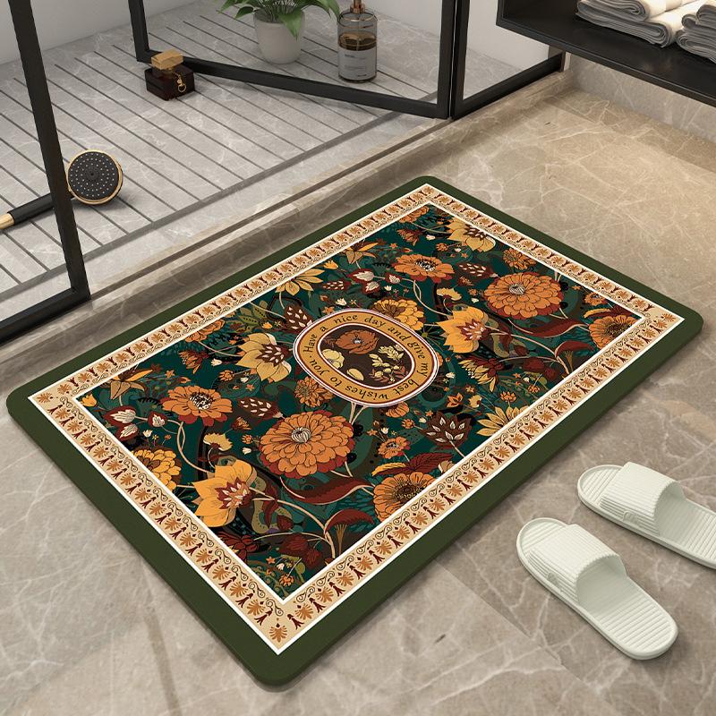 American Retro Semicircular Bathroom Floor Mat Water Absorption and Quick-drying Toilet Bathroom Door Foot Mat Diatom Mud Anti-slip Door Mat