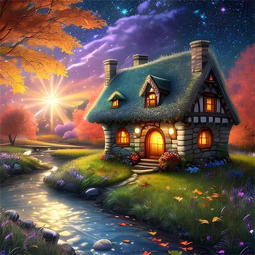 5D Diamond Painting House Landscape Full Square Round Embroidery Mosaic River Scenery Home Decor