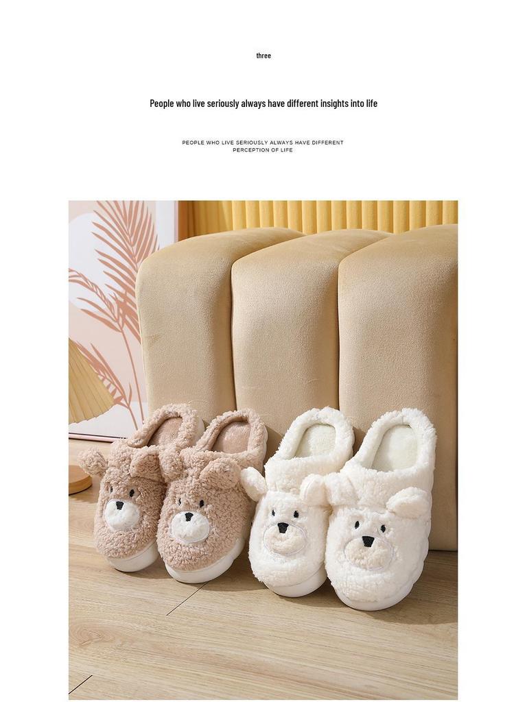 2023 Vinter Dam Söt Björn Plysch Innetofflor - Tjock Sula Bomullskomfort