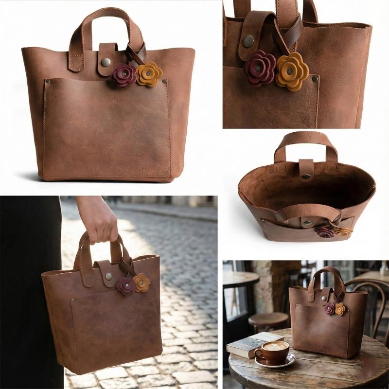 Retro Elegant Rose Bag Charm PU Bag Pendant Friendly Design Quick Attach Feature For Handbags Fashion Accessory