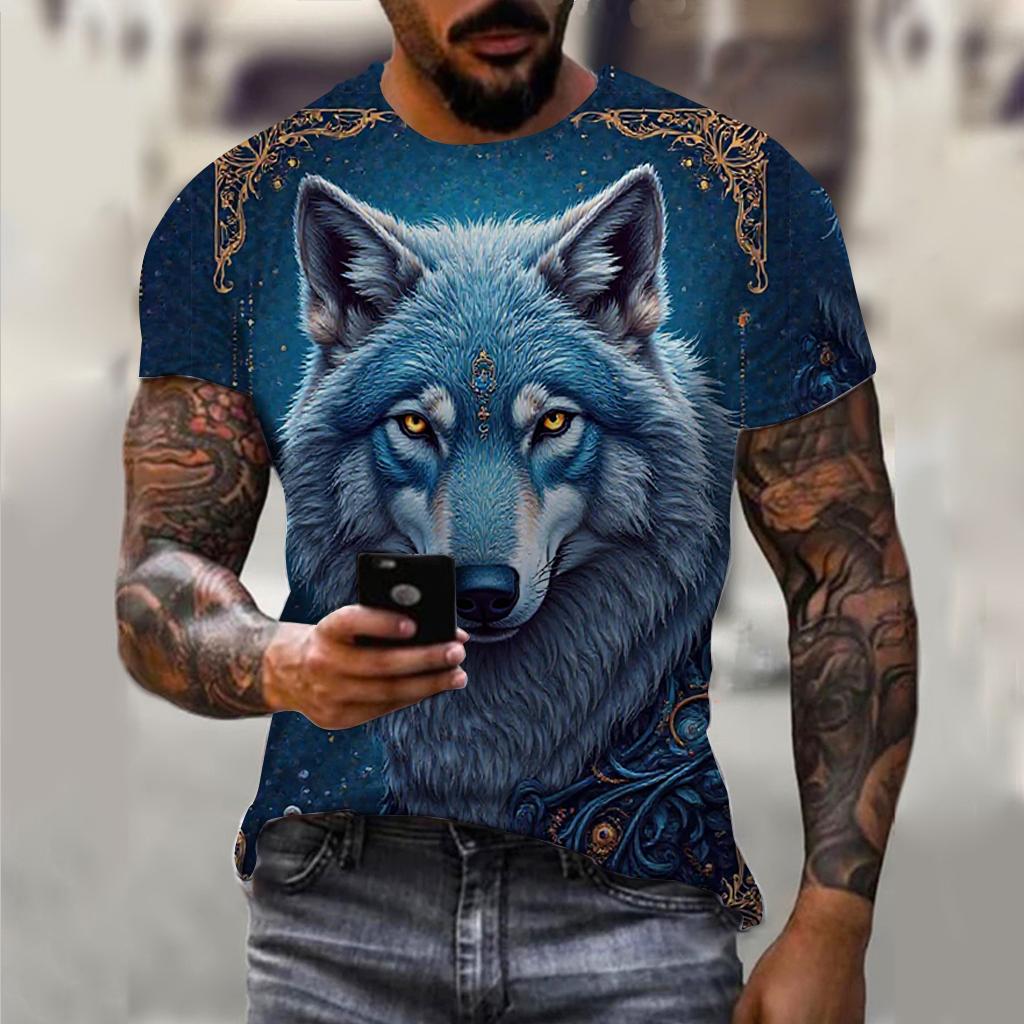 PLUS-size 3D Wolf Beast Print Men and Women Casual Short-sleeved T-shirt Round Neck Fashion Trend Cool Men's Daily New Clothing