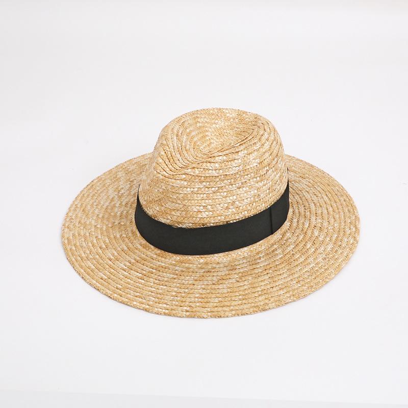 Straw straw hat French British Panama flat top straw hat woven women's summer vacation seaside beach top hat