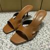 Summer Women High Heeled Sandals Open Toe Vintage Brown Pu Leather Outdoor  Ladies Casual Stilettos  Mules Shoes