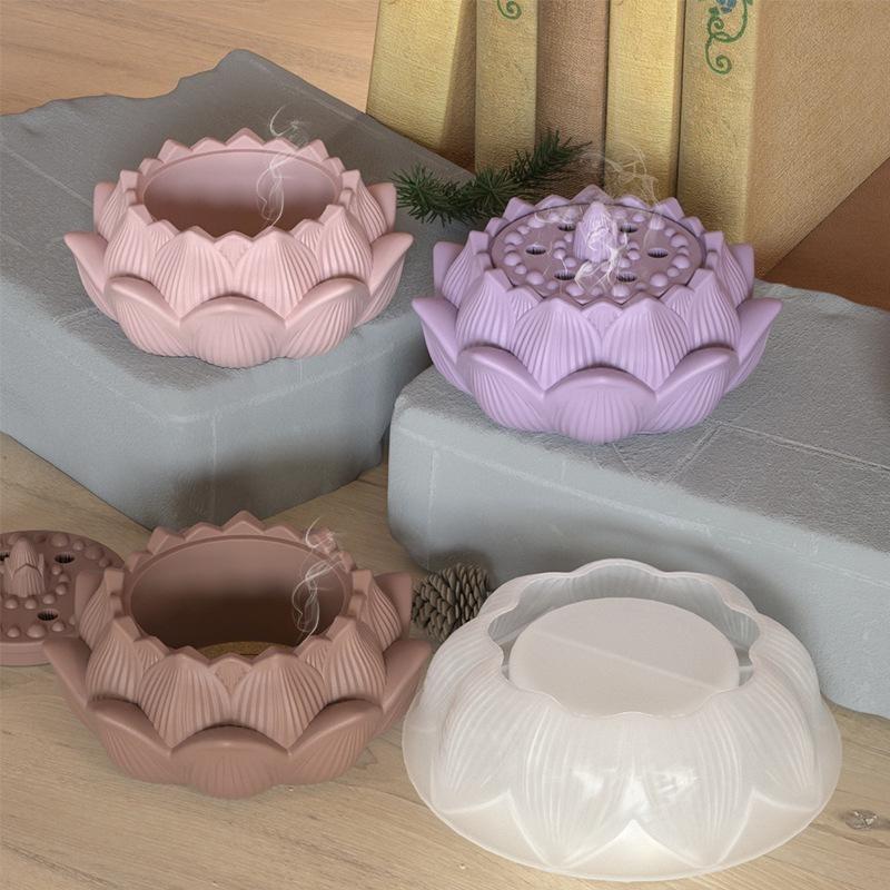 Lotus Incense Burners Silicone Mold Aromatherapy Gypsum Lotus Jar Storage Box Candle Cup Grinding Tool