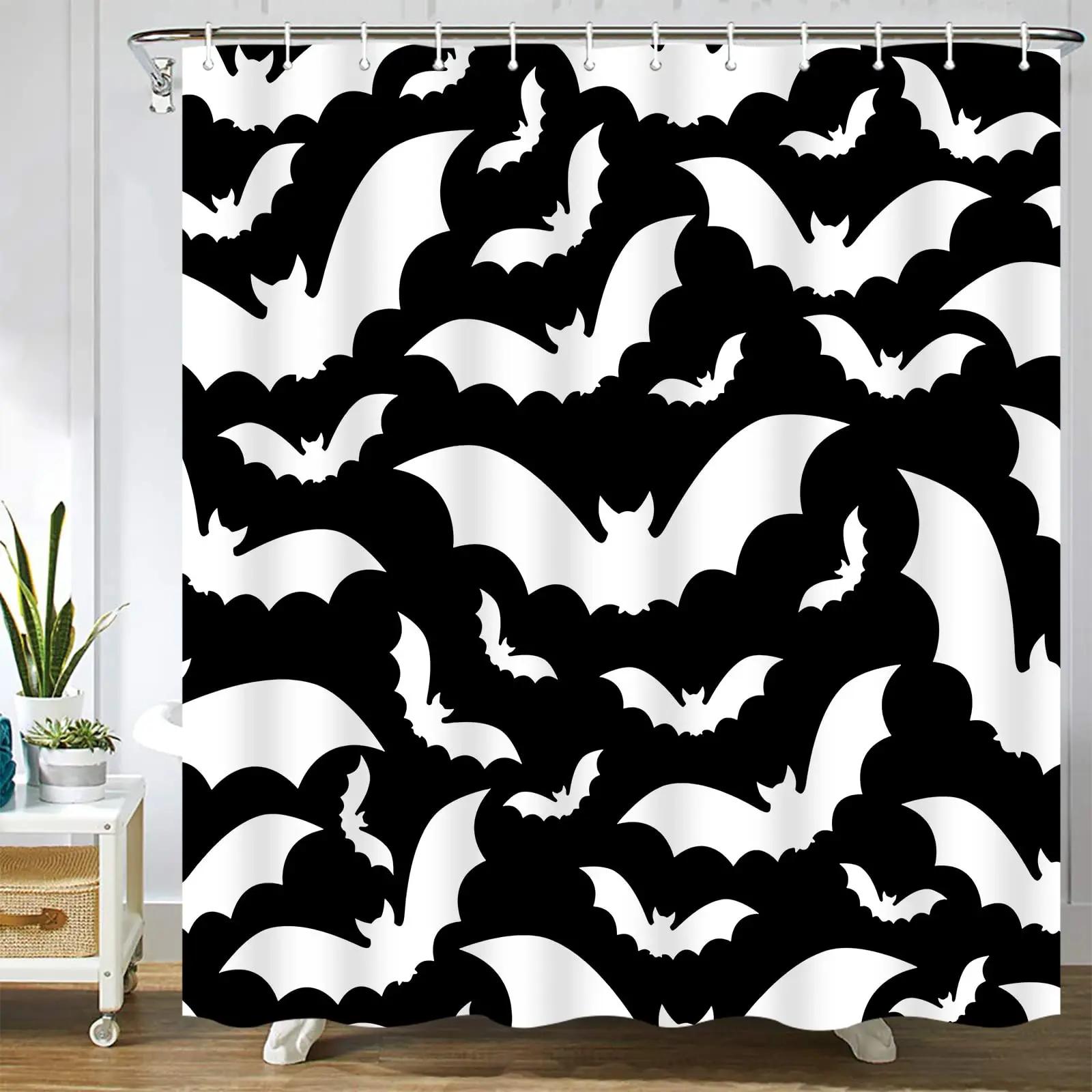 Exquisite Fashion Items Spooky Shower Curtain Gothic Horror Halloween Blackwhite Bats Polyester Fabric Bathroom Bath S