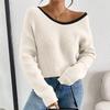 Women's Fall Winter Long Sleeve Round Neck Pullover Sweater with Back Knit Top
