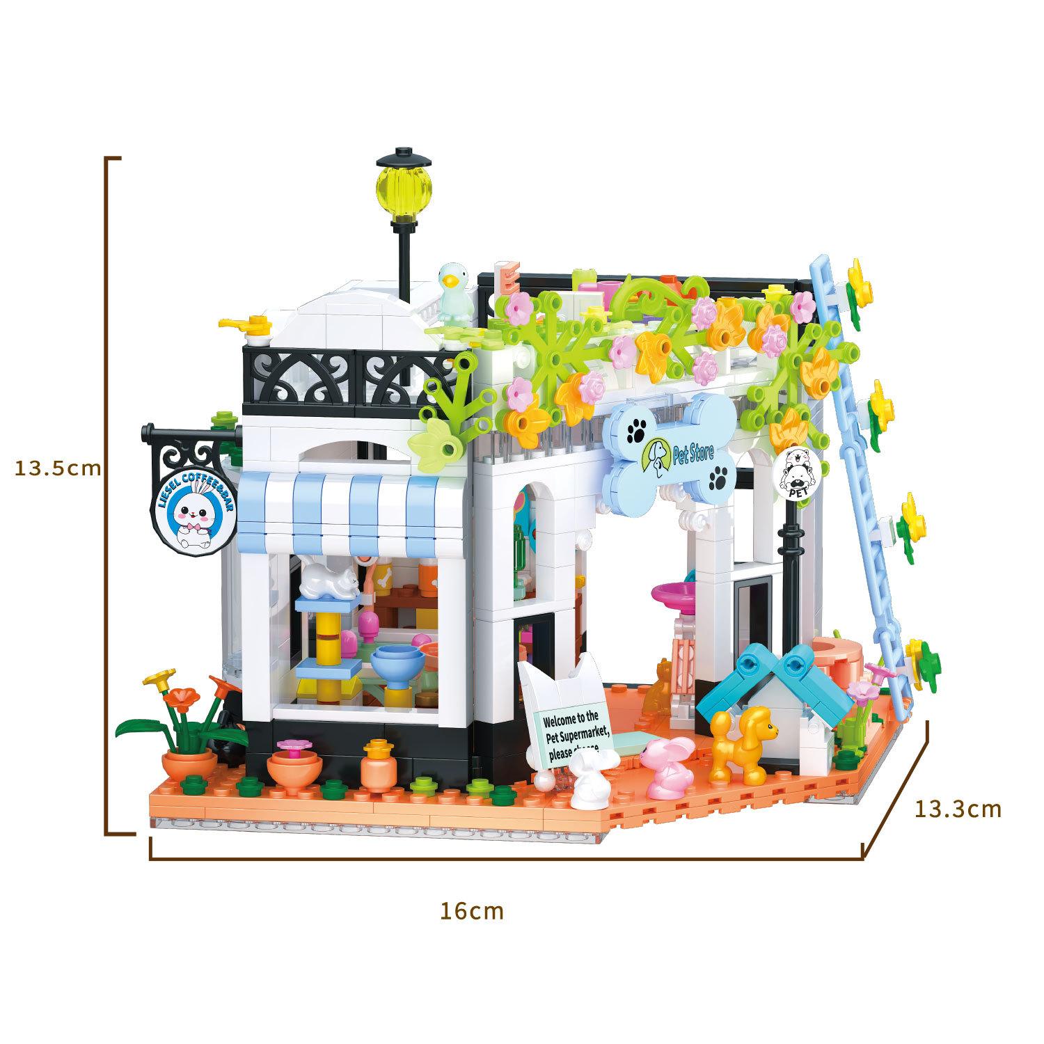 

Idea Animation City Street View House Small Block Cat Dog Pets Shop Restaurant Construction Construction Brick Figures Streetscape Toys