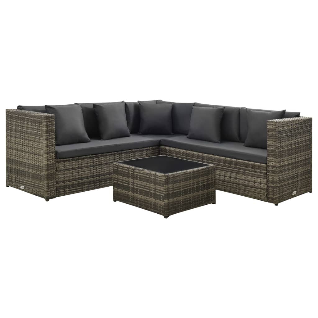 4 piece garden lounge set with cushions poly rattan grey