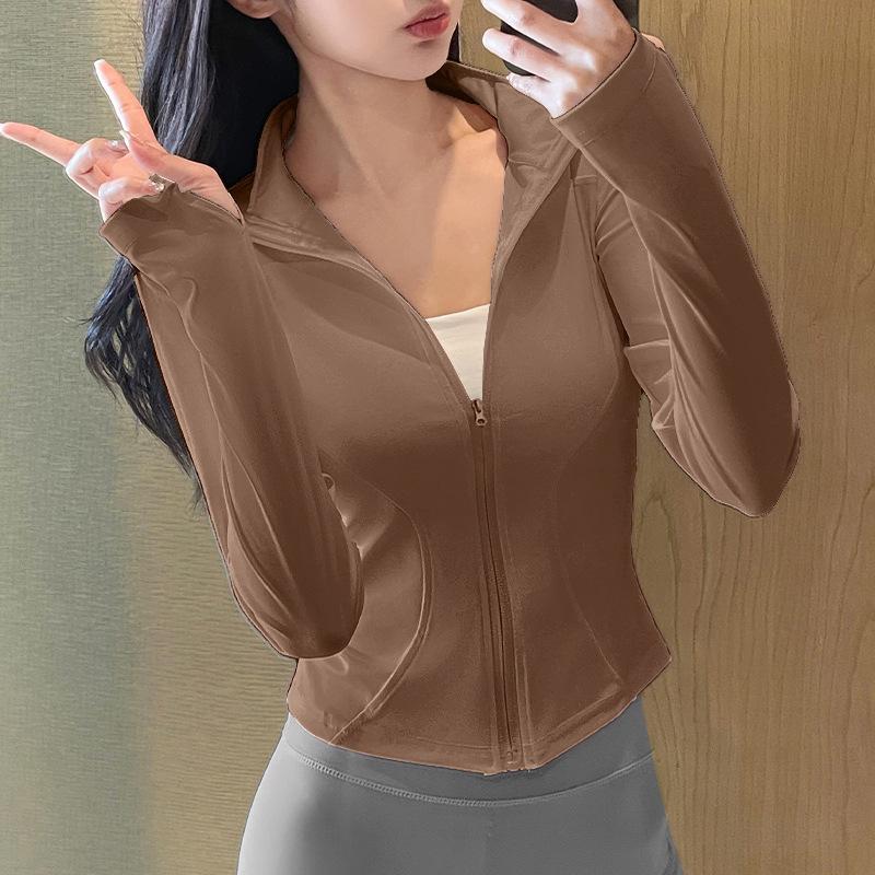 Sunscreen clothes New sports running jacket Outdoor running fitness top Women's training casual stand-up collar yoga clothes