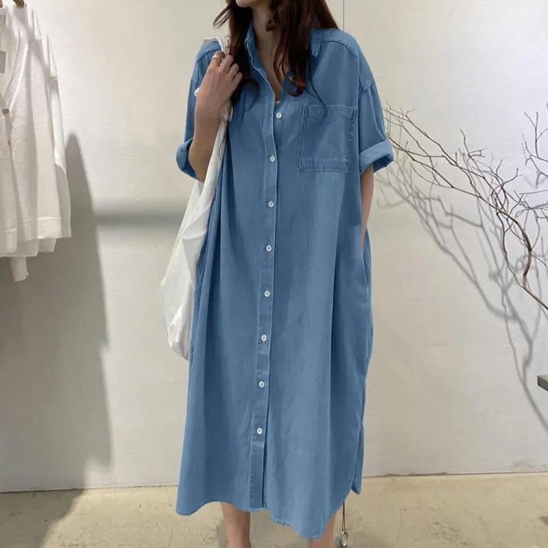 Casual Shirt Collar Long Dress Style Jeans Skirt Women's Clothing Maxi Dress Casual Wear