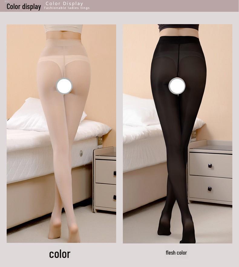 Glänzende schwarze Strumpfhose mit offenem Schritt und sexy Versuchungsstrümpfen für Damen
