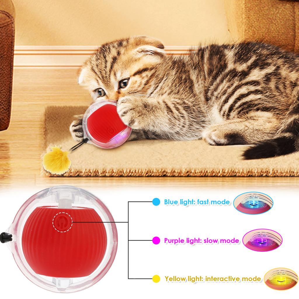 Electric Cat Ball Silicone Interactive Pet Toy Multiple Modes Smart Rolling Cat Ball With Cord Rechargeable Auto Moving Pet Ball