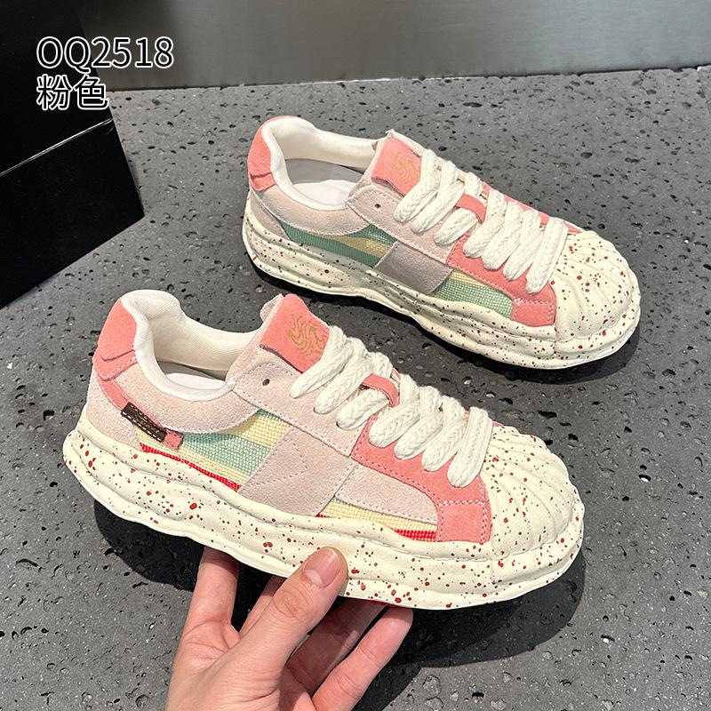 Thick-soled ugly cute board shoes spring new leather shell head soluble breathable sports and leisure shoes