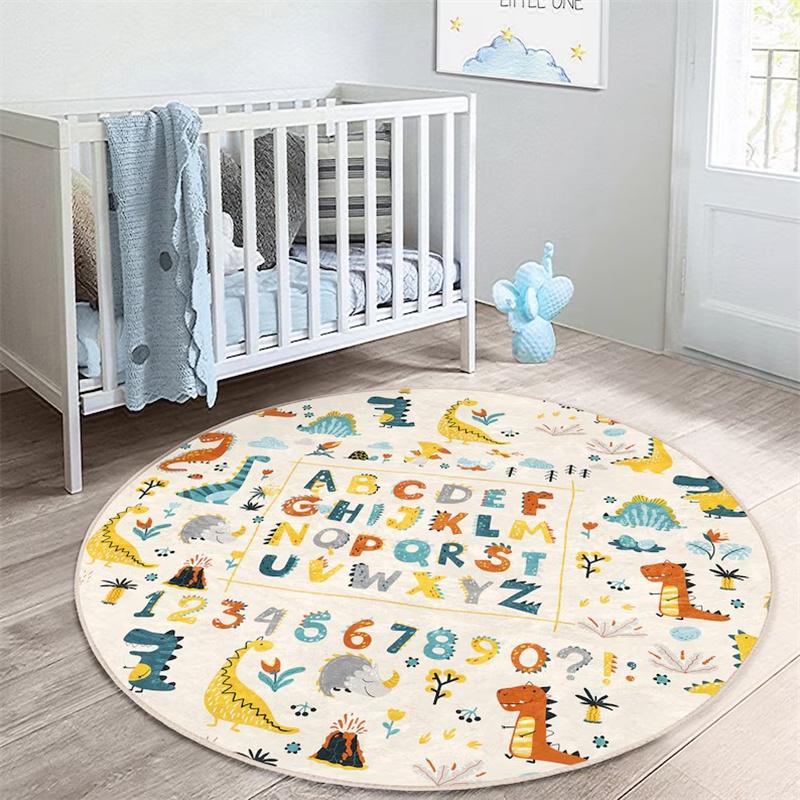 Letters Round Rug Alphabet Floor Carpet Train Non Slip Circle Rugs Animal Anti Slip Mat Beige Toddler Area Rugs for Kid's Room
